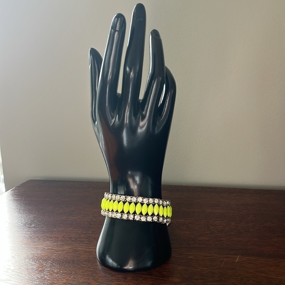 JCREW NWT rhinestone brass neon yellow stretch bracelet prom - Picture 2 of 14